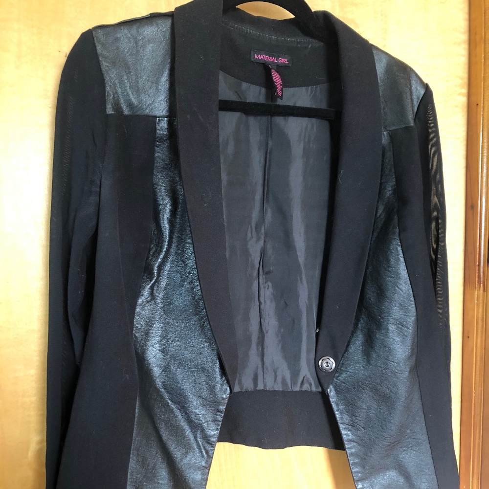 mesh sleeved leather blazer